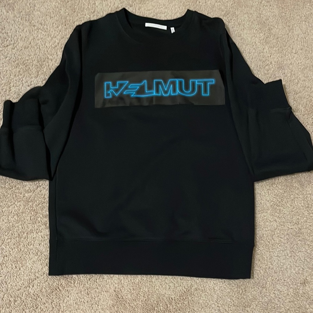 💯 Authentic Helmut Lang Men Black Crewneck Logo Sweater size M